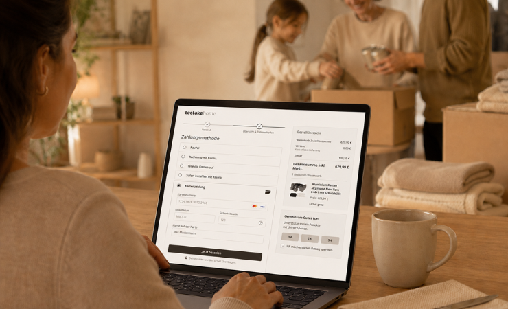 Adyen Giving-donationsmulighed i tectake-kassen Kunden donerer via Adyen Giving i tectake-kassen