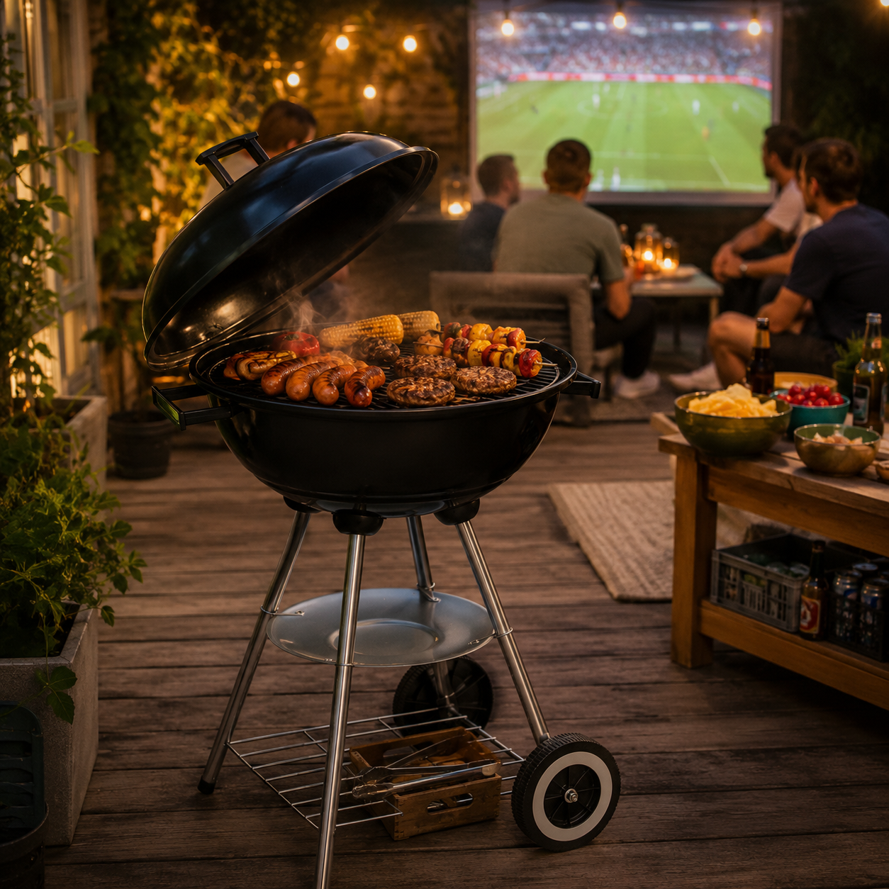 Grillområde på en sommerlig terrasse