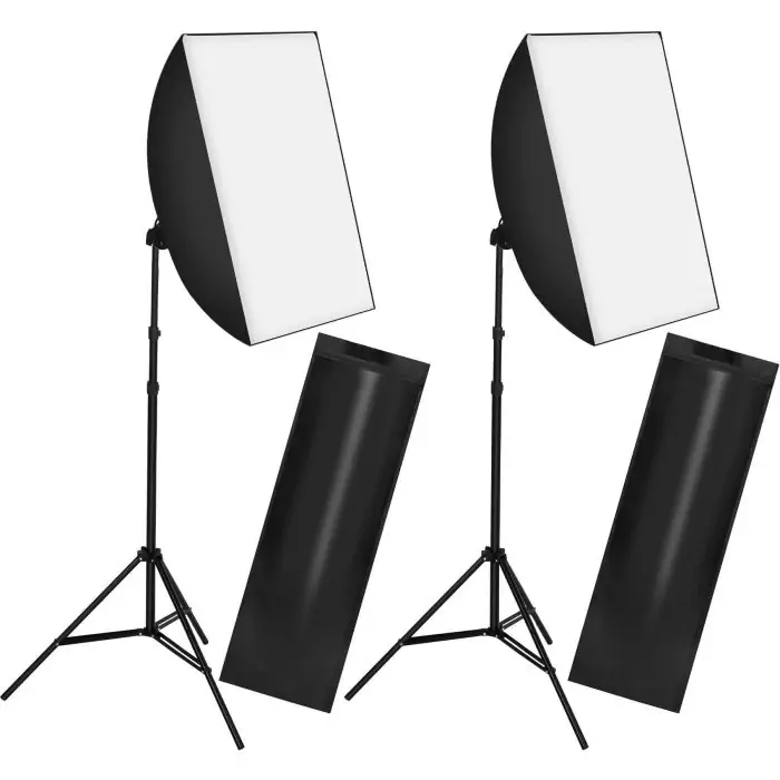 2x studielys med softbox, stativ og transporttaske