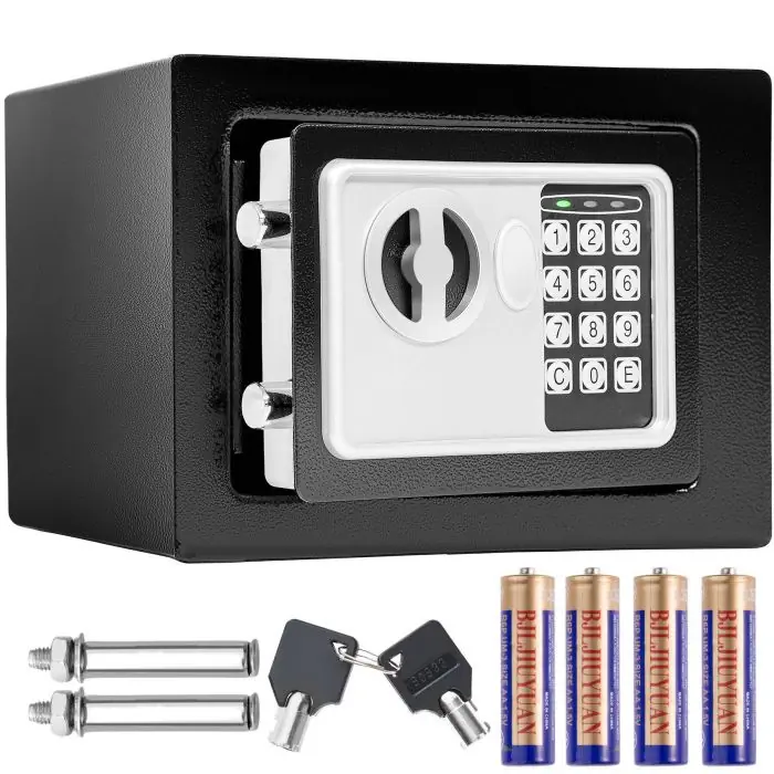 Elektronisk pengeskab 17x23x17cm + nøgle + 4 batterier